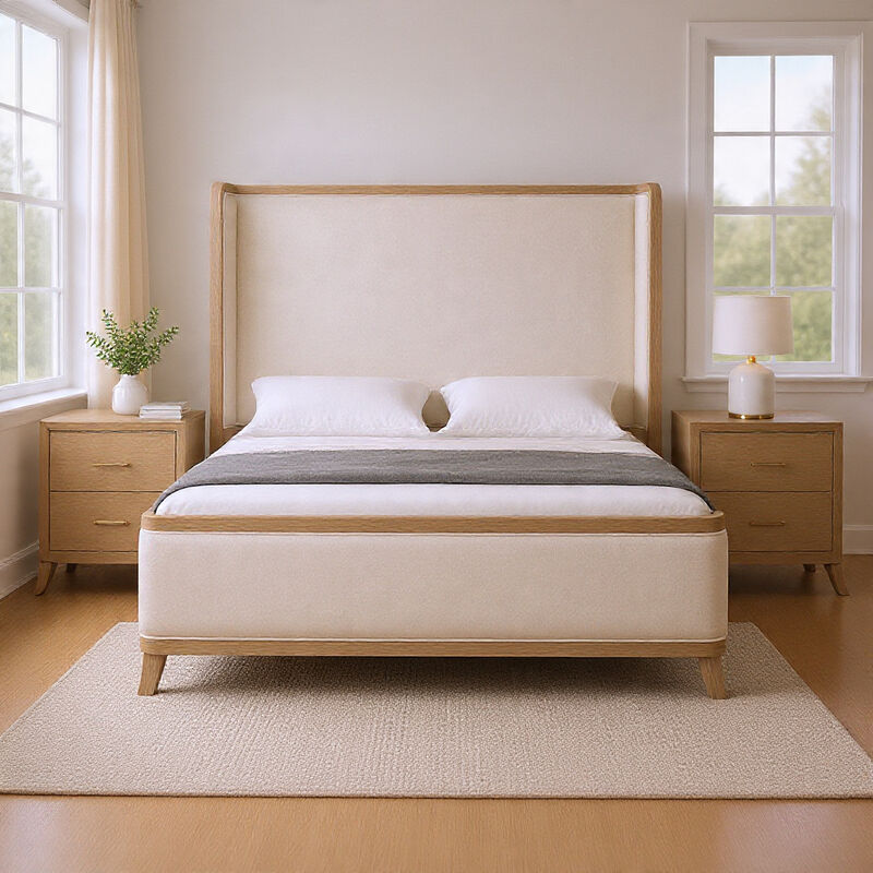 Queen Bedroom Set, Natural Oak Brown, White Wood, 3 Piece Set with 2 Nightstands image number 1