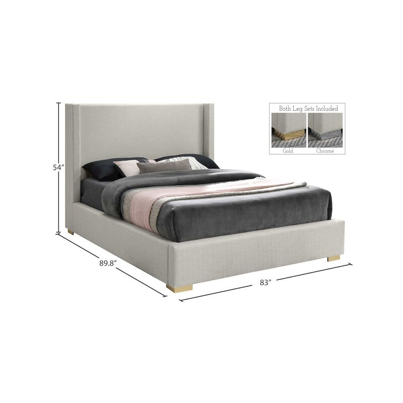 Meridian Furniture Royce Beige Linen Textured Fabric King Bed