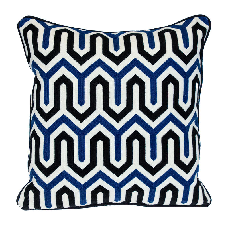 HomeRoots 20" X 20" Blue and White Geometric Cotton Zippered Pillow image number 2
