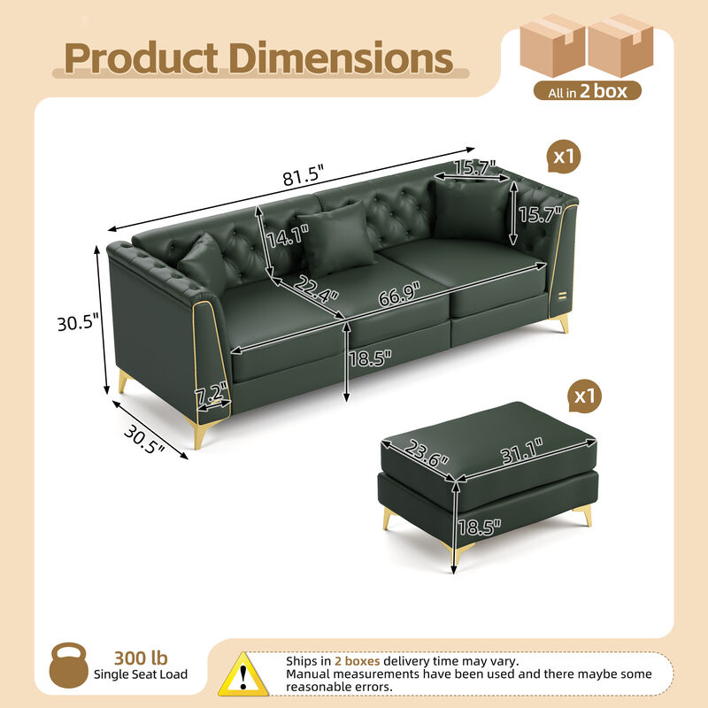 Wotvo 81.5" 3-Seater Modular Chesterfield Sofa image number 3