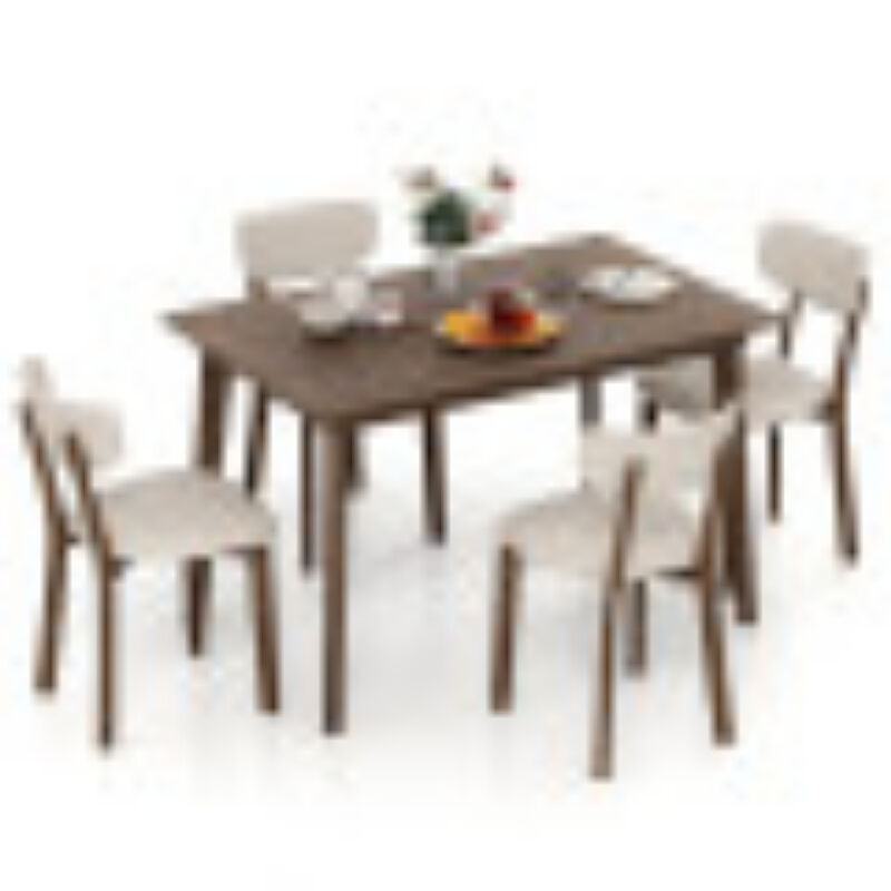 Dining Table Set for  Five Piece with 4 Solid Rubber Wood Frame and Padded Seats Chair-Brown image number 3