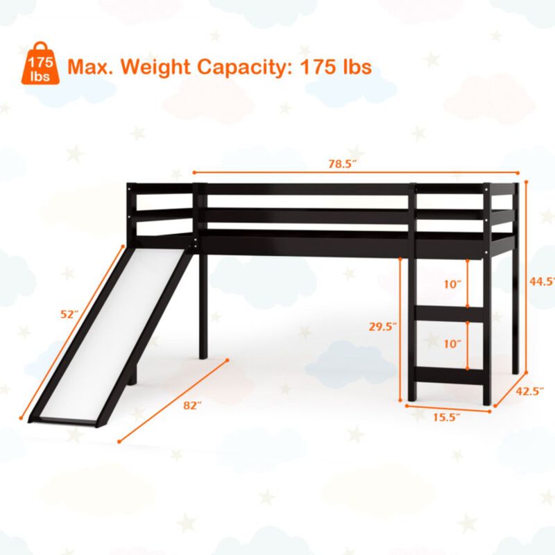 Twin Size Low Sturdy Loft Bed with Slide Wood