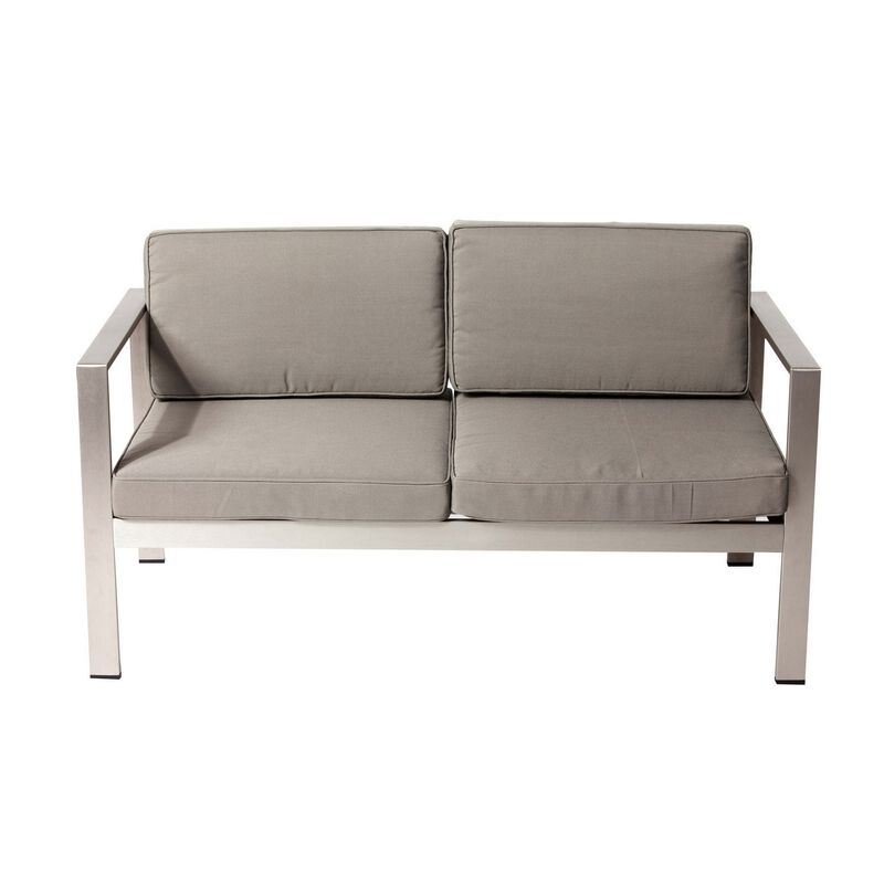Kili 54 Inch Sofa, Sleek Silver Aluminum Frame, Water Resistant Cushions-Benzara