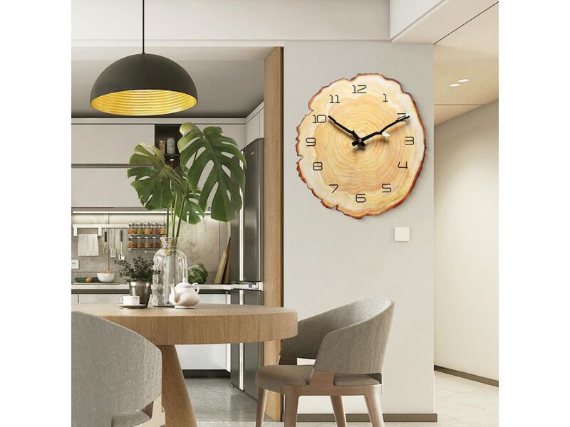12" Annual Ring Wall Clock - Wood Grain Stump with Arabic Numerals for Living Room & Office image number 1