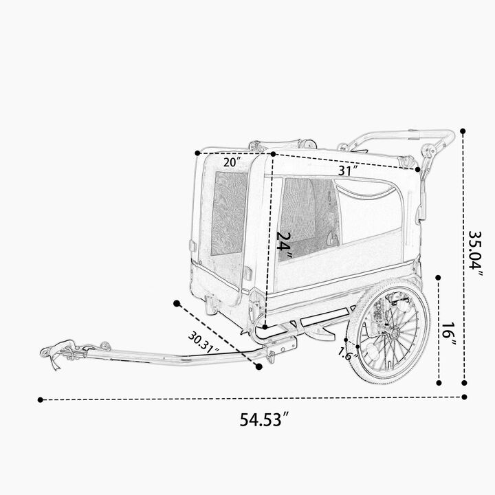88LB Capacity 2-in-1 Pet Bike Trailer & Push Cart with All-Terrain Wheels