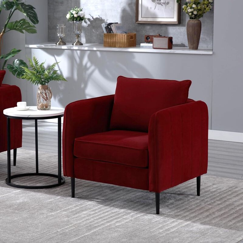 Envelor Mid-Century Modern Velvet Accent Armchair with Lumbar Pillow image number 2