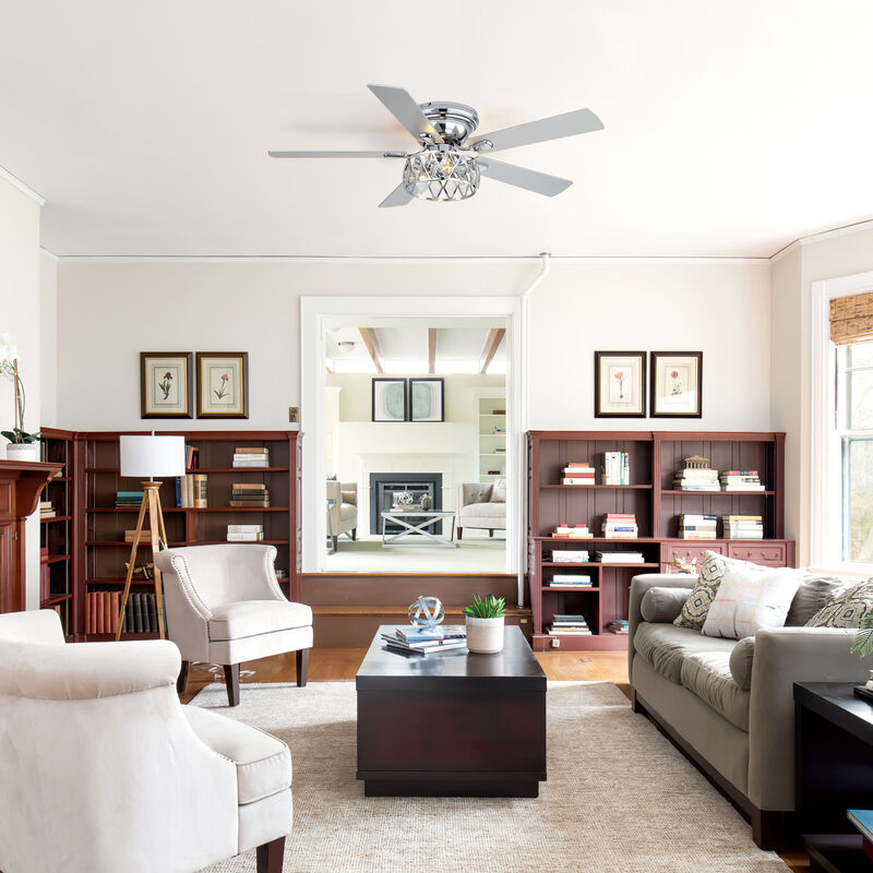 Breezary 52" Flush Mount Ceiling Fan with Light, 3 E12 Bulbs Required, 6 Speeds, Remote, 5 Blades image number 7