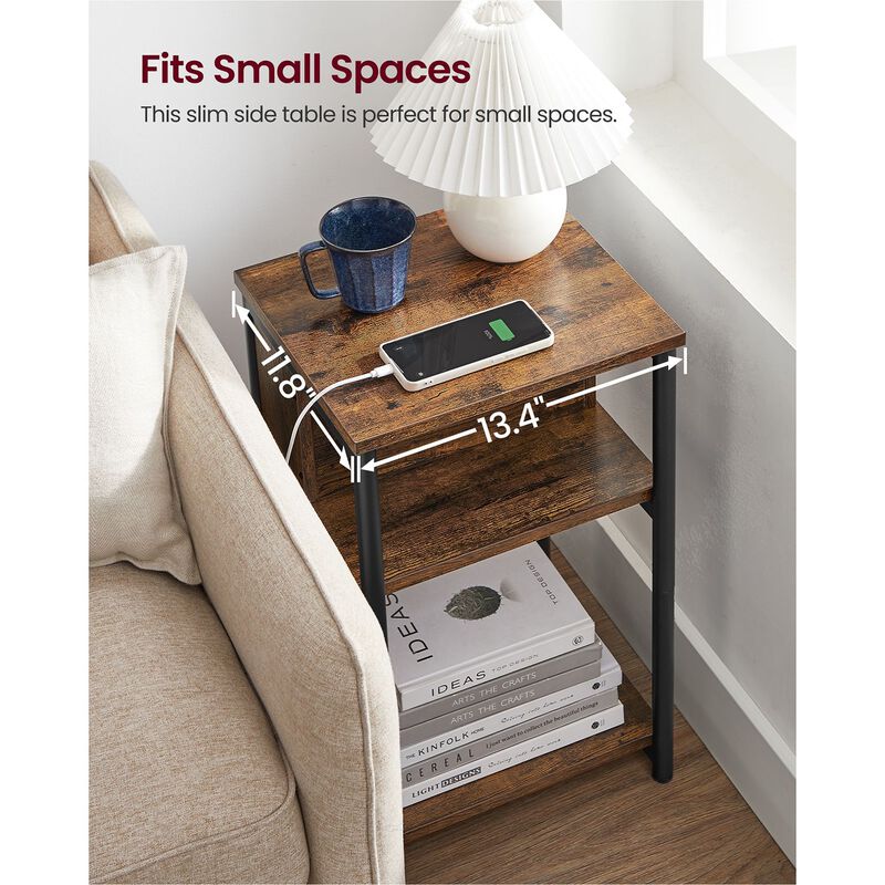 Side Table with Charging Station - 3-Tier End Table with USB Ports and Outlets for Convenient Charging