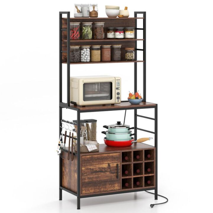 Hivvago Coffee Bar Cabinet with S-Shaped Hooks and Wine Bottle Holders