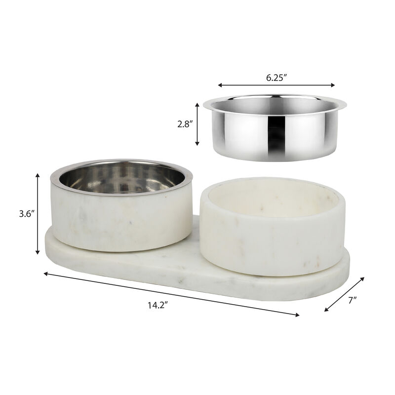 Marbre Modern Weighted Double Marble and Stainless Steel Bowl 12oz (1.5 Cups) Feeder with Non-Slip Marble Tray Set image number 3