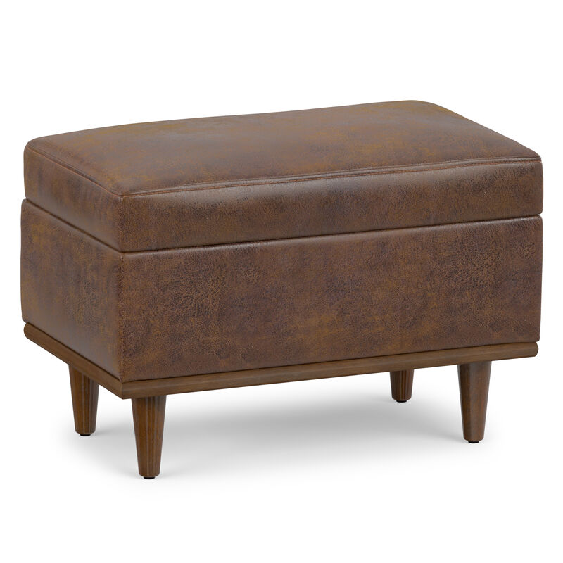Shiloh 26 inch Wide Transitional Contemporary Small Storage Ottoman in Distressed Chestnut Brown Vegan Faux Leather, Assembled image number 0