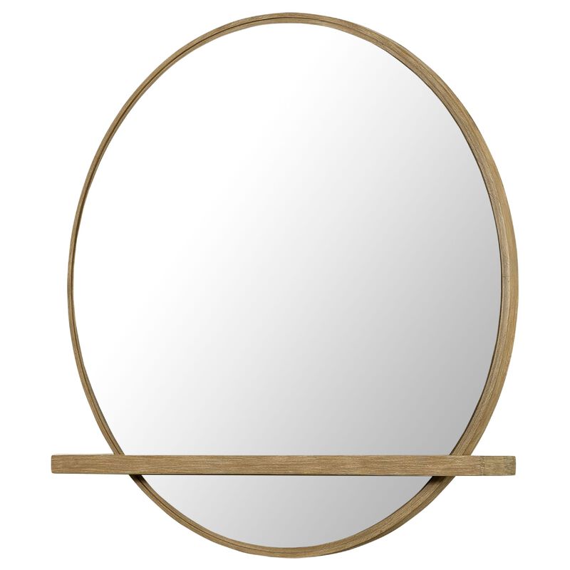 Fij Oval Dresser Mirror, Sand Wash Wood, Felt-Lined Tray, 38 Inch - Benzara