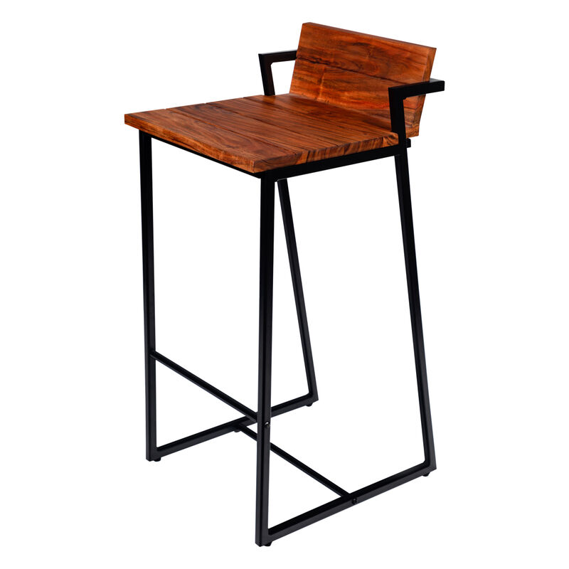 35 Inch Industrial Style Acacia Wood Barstool with Metal Frame, Brown and Black image number 1