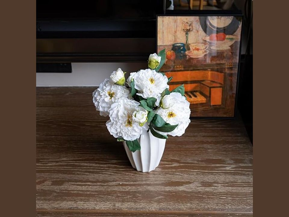 4 Piece White Artificial Peony Flower Stems Long Stem Home Decor