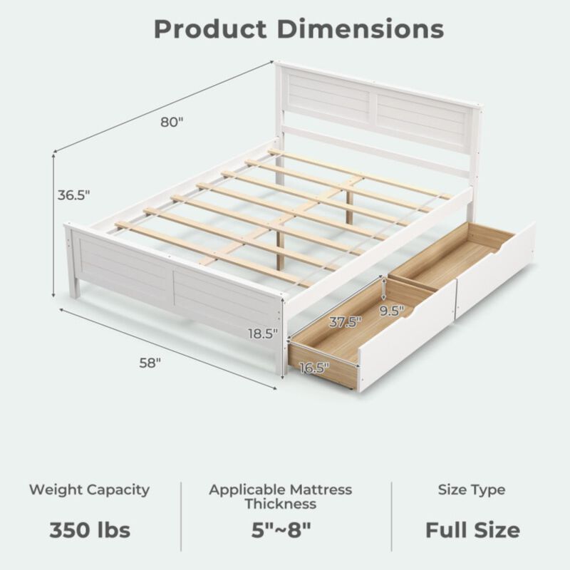 Hivvago Full Size Bed Frame with Storage Drawers and Solid Wood Headboard