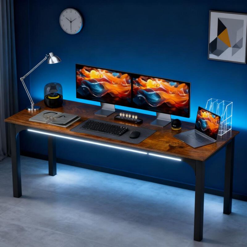 GOODSILO Industrial Style Multipurpose Computer Desk with Spacious Work ...