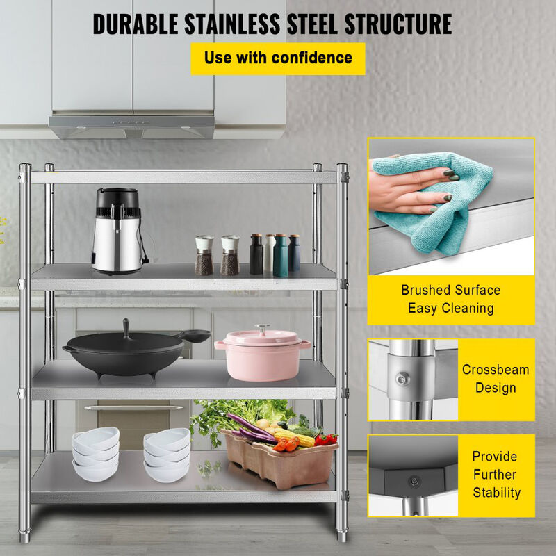 4 Tier Stainless Steel Shelving Unit, Adjustable Heavy Duty Storage Rack for Kitchen and Garage image number 1
