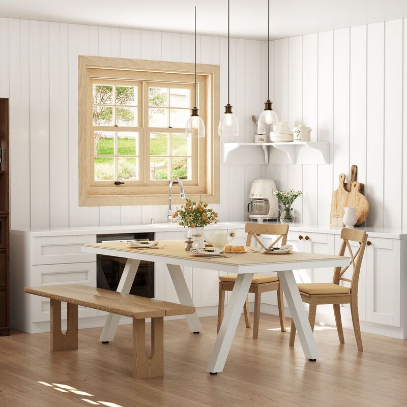 FUFU&GAGA Modern Wood Grain Dining Table with Light Gray Iron Legs (86.6" W x 38.4" D x 30.2" H), Wood Grain