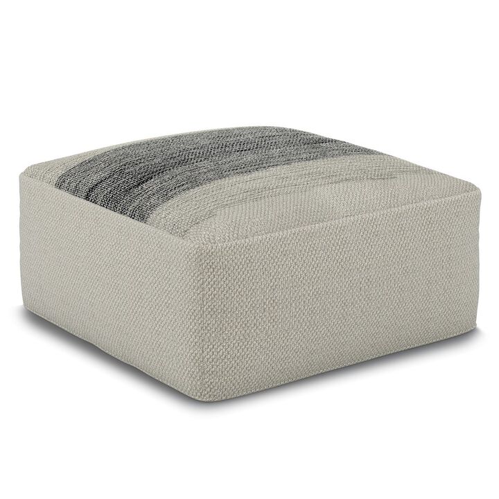 Simpli Home Outdoor/ Indoor Pouf In Grey And White Recycled Pet Polyester