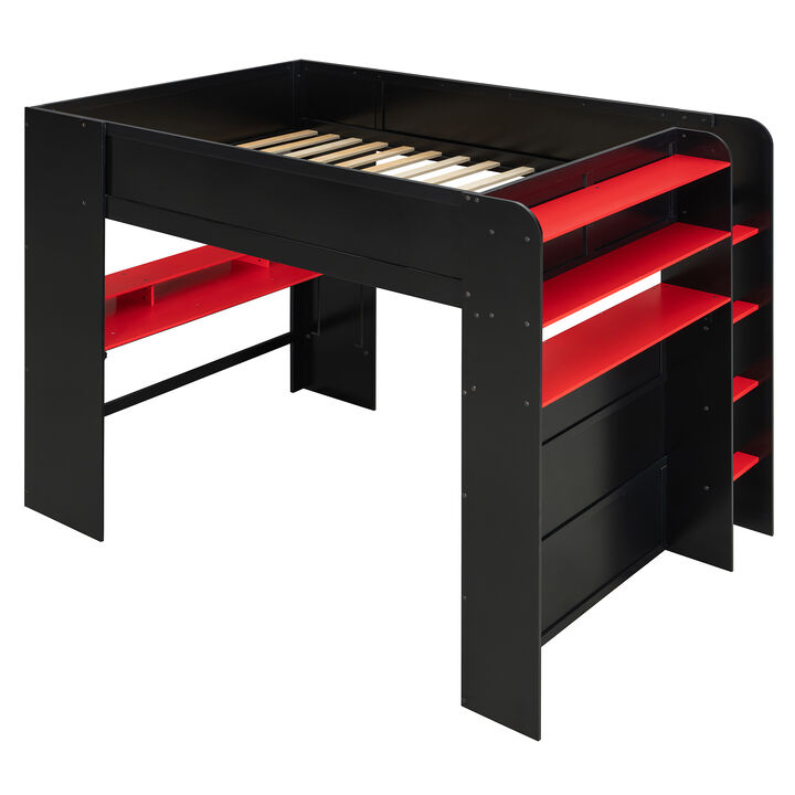 Merax Full Size Gamer Bunk Bed with Desk, Storage Wardrobe