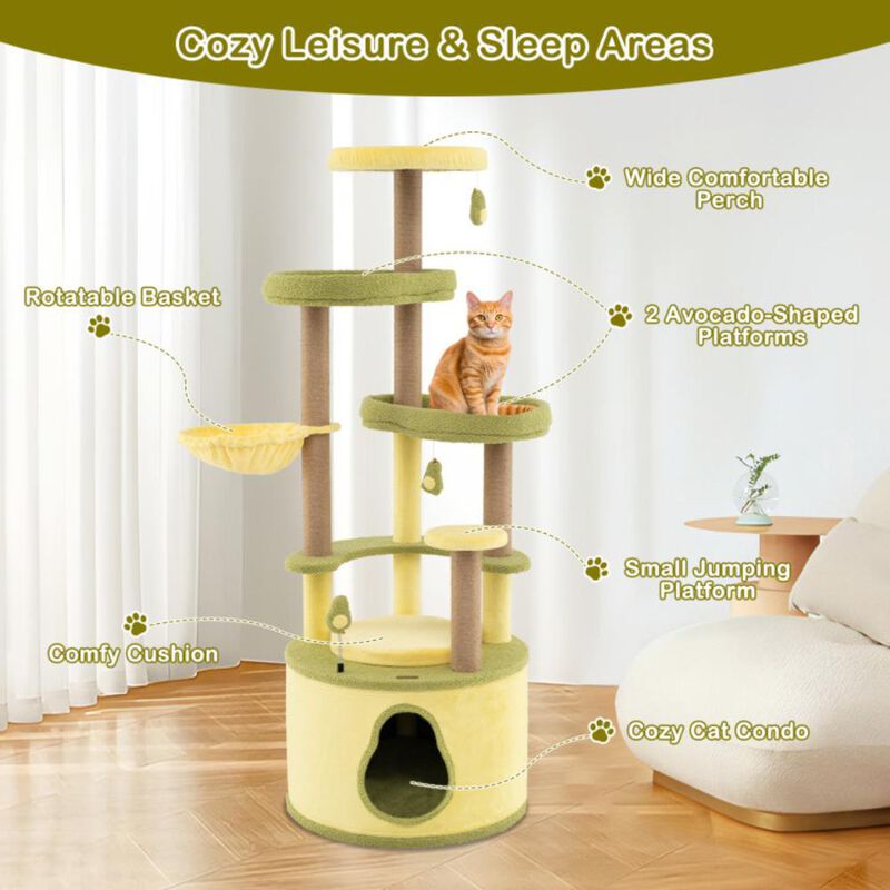Hivvago Large Avocado Cat Tree Multi-level Cat Tower with Private Condo