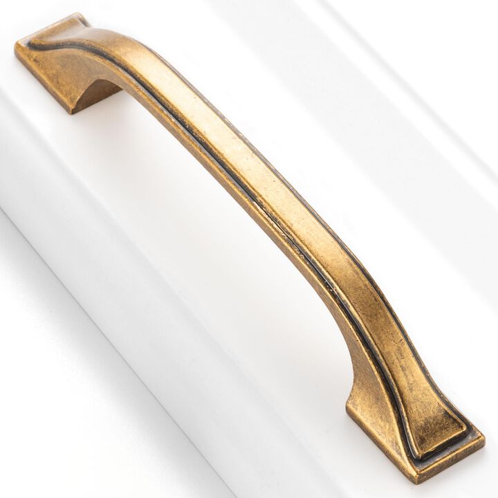 BEROSSA 3-3/4 Inch Screw Spacing, Antique Brass Footed Arch Pulls, Kitchen Cabinet Handles, Pack of 10 | Solid Furniture Hardwar