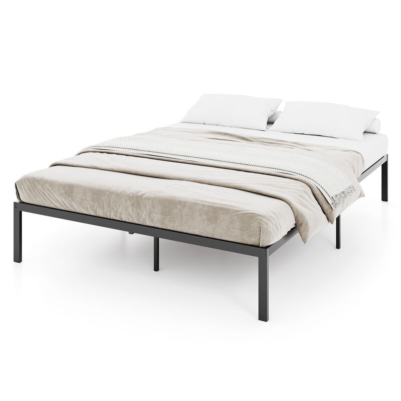 Metal Platform Bed Frame with Reinforced Slats and Mattress Support-Black image number 5