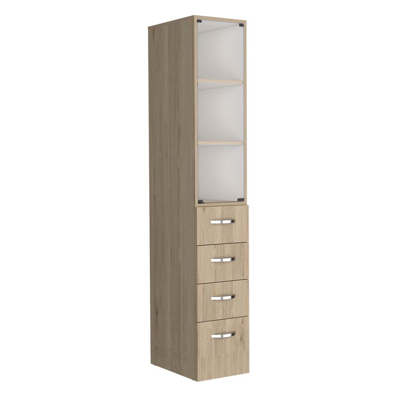 Vanguard Linen Cabinet, Three Shelves, Four Drawers -Light Pine / White