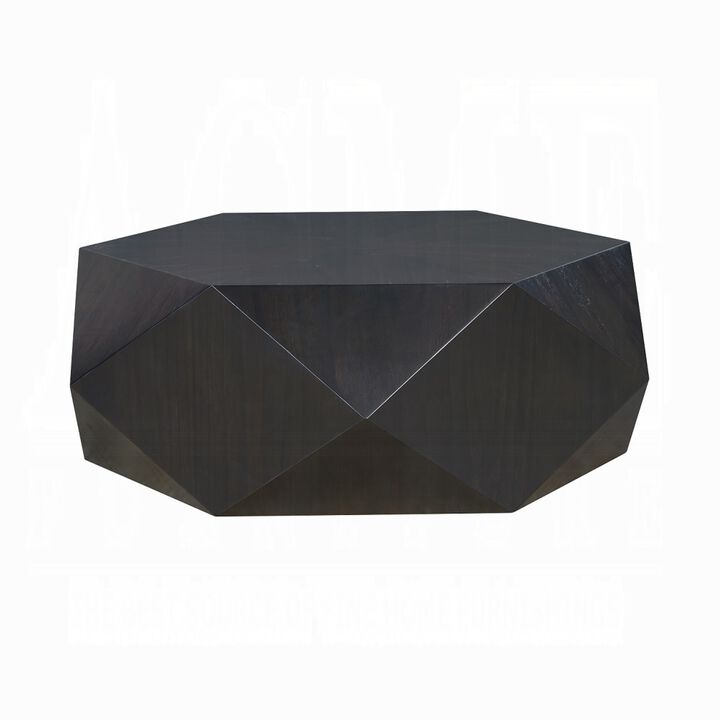 Hano Coffee Table, Black Rubberwood, 50 Inch, Modern Geometric Body - Benzara