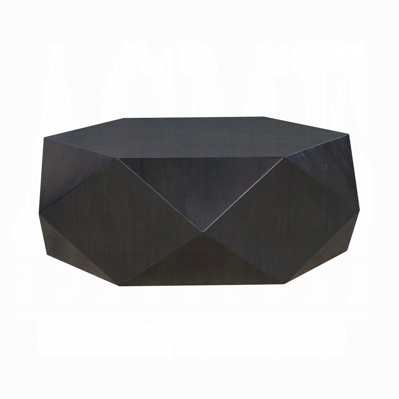 Hano Coffee Table, Black Rubberwood, 50 Inch, Modern Geometric Body - Benzara