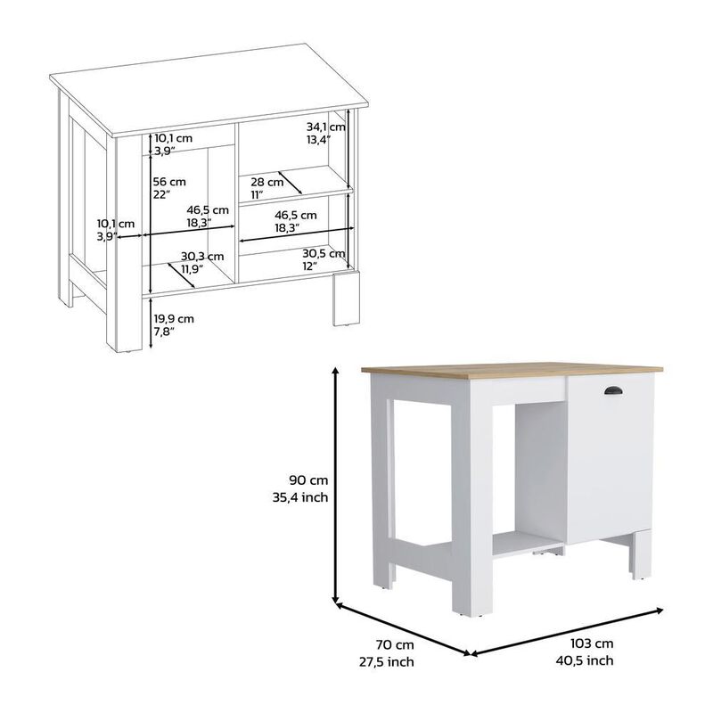 DEPOT E-SHOP Caddo Kitchen Island with Storage and Cabinet