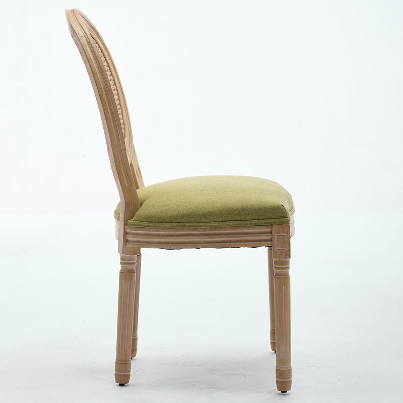 Whisen French Style Dining Chair, Solid Rubberwood Frame with Linen Upholstery and Rattan Back, Armless Set of 2 for Living Room Kitchen image number 5