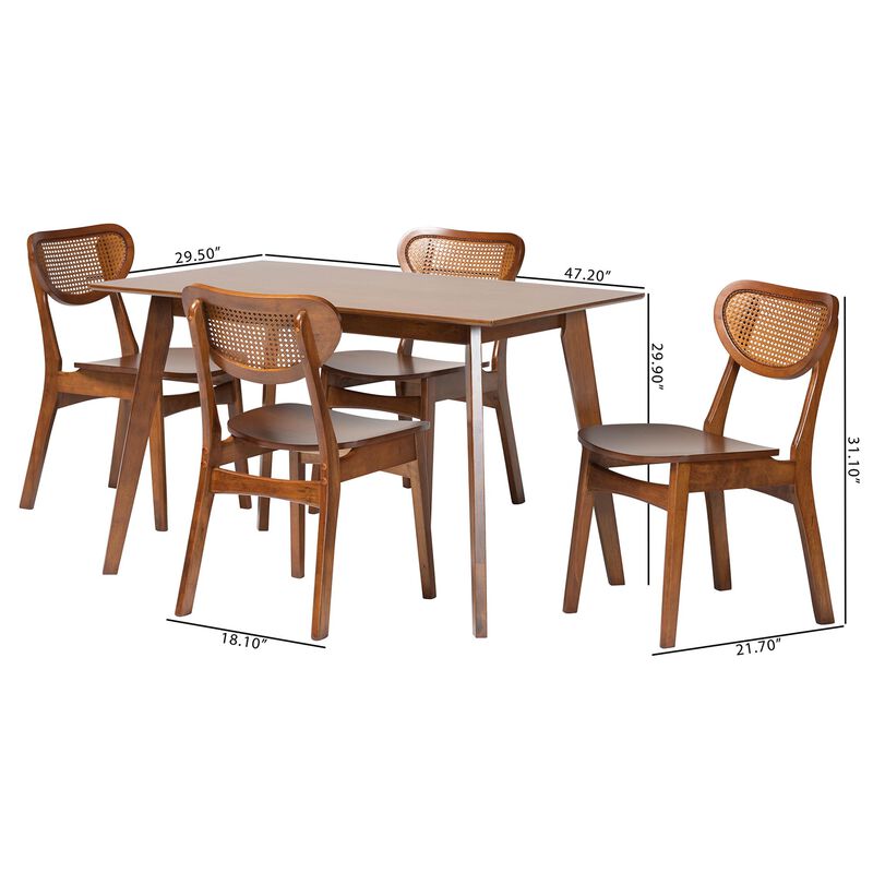 Baxton Studio Kristy 5-Piece Dining Set - Mid-Century Modern Rectangle Table and Chair Set for Dining Room, Kitchen, Apartment image number 8