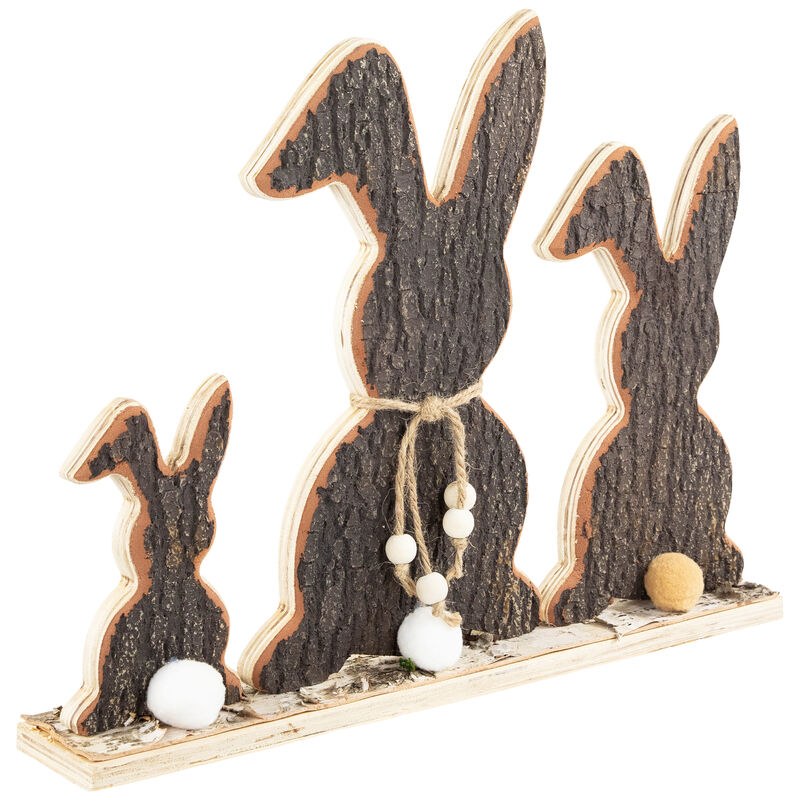 Rabbit Trio Wooden Tree Bark Easter Decoration - 15.75"