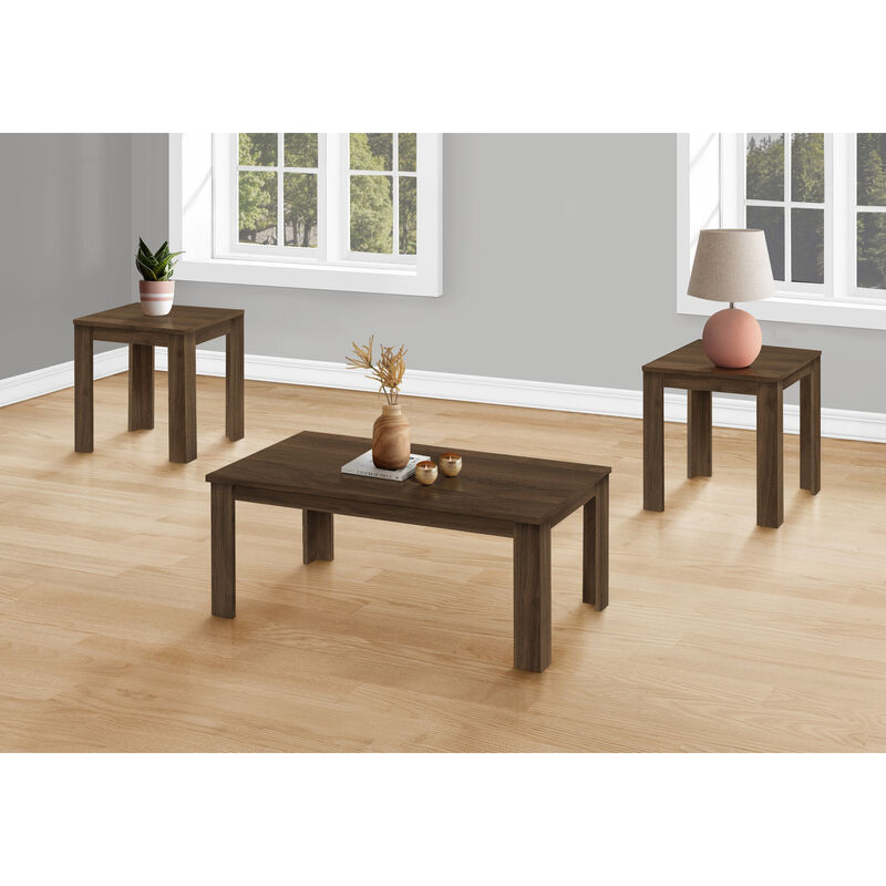 Monarch Specialties I 7862P Table Set, 3pcs Set, Coffee, End, Side, Accent, Living Room, Laminate, Walnut, Transitional