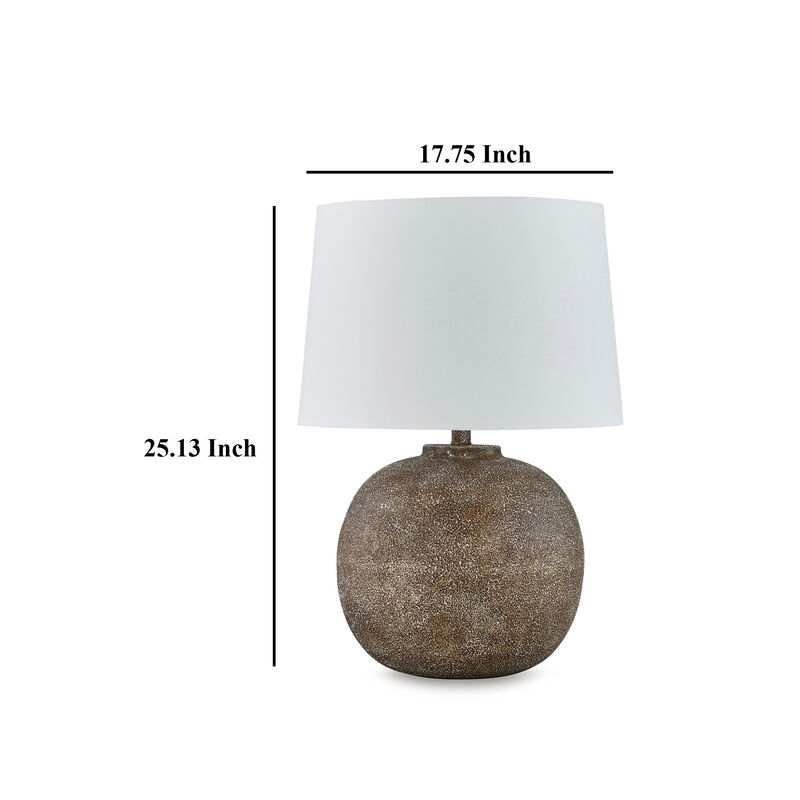 Vesy Table Lamp, Brown Abstract Impressions, 25 Inch Round Metal Base - Benzara