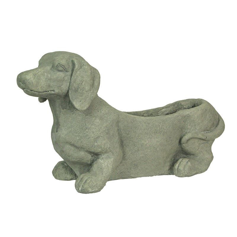 Rustic Distressed Grey Stone Finish Dachshund Dog Indoor Outdoor Planter Pot image number 0
