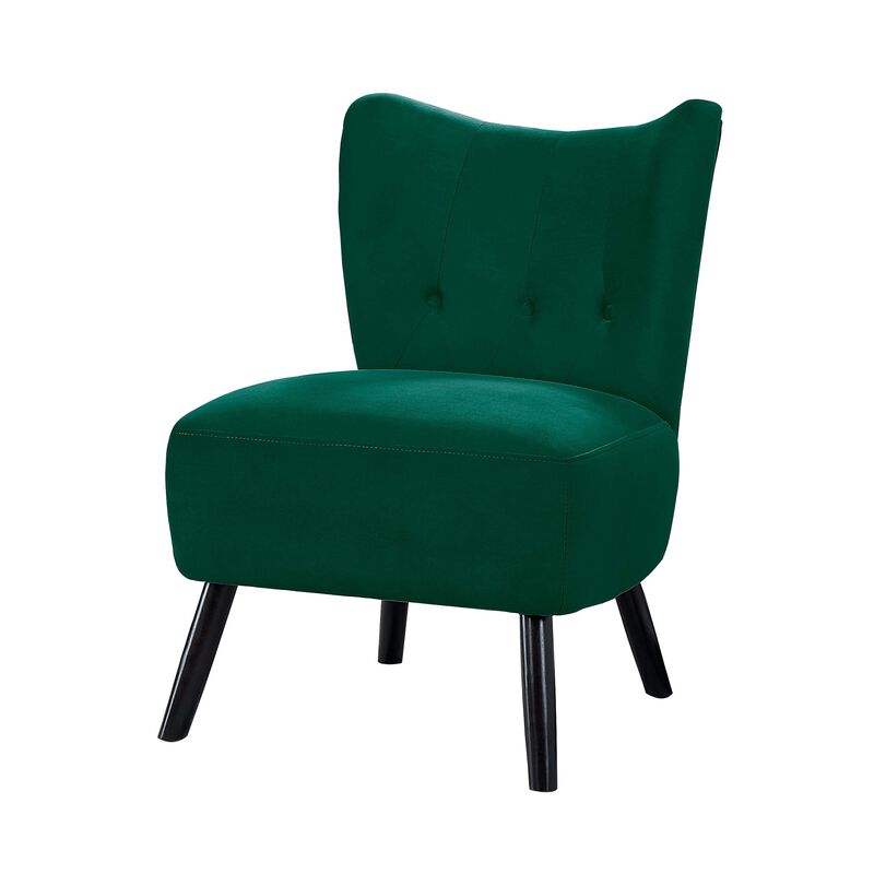 Upholstered Armless Accent Chair with Flared Back and Button Tufting, Green-Benzara
