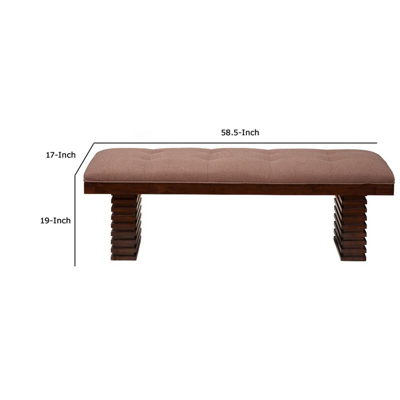 Wooden Dining Bench With Tufted Upholstery Brown-Benzara