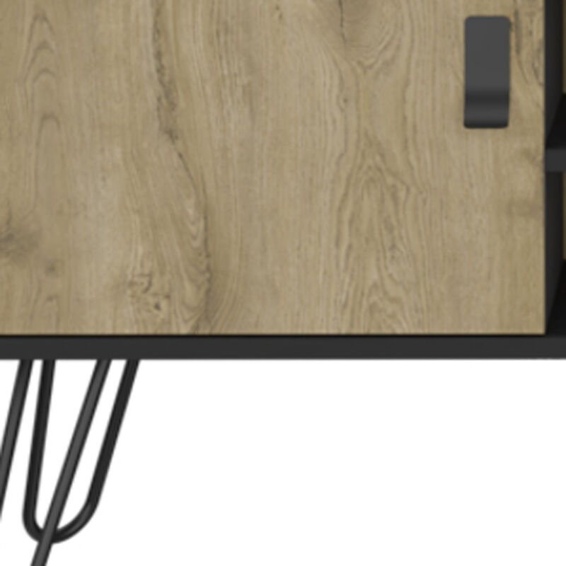 HomeRoots 48" Beige and Black Cabinet Open And Enclosed Storage TV Stand image number 2