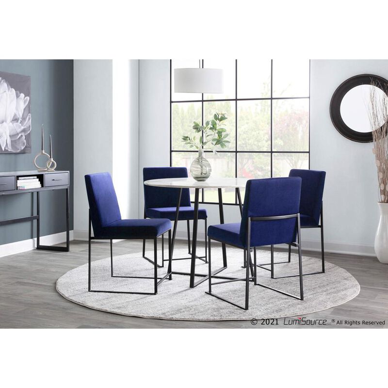 LumiSource Black Steel, Blue Velvet High Back Fuji Dining Chair - Set of 2