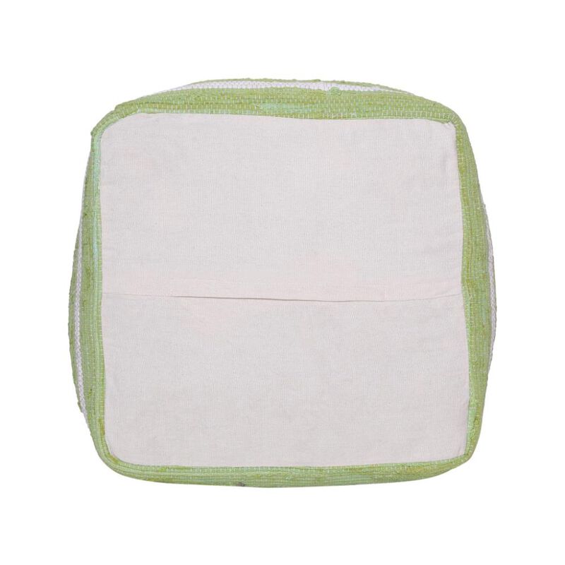 Hivvago 18 Inch Green And White Cotton Cube Striped Pouf Ottoman