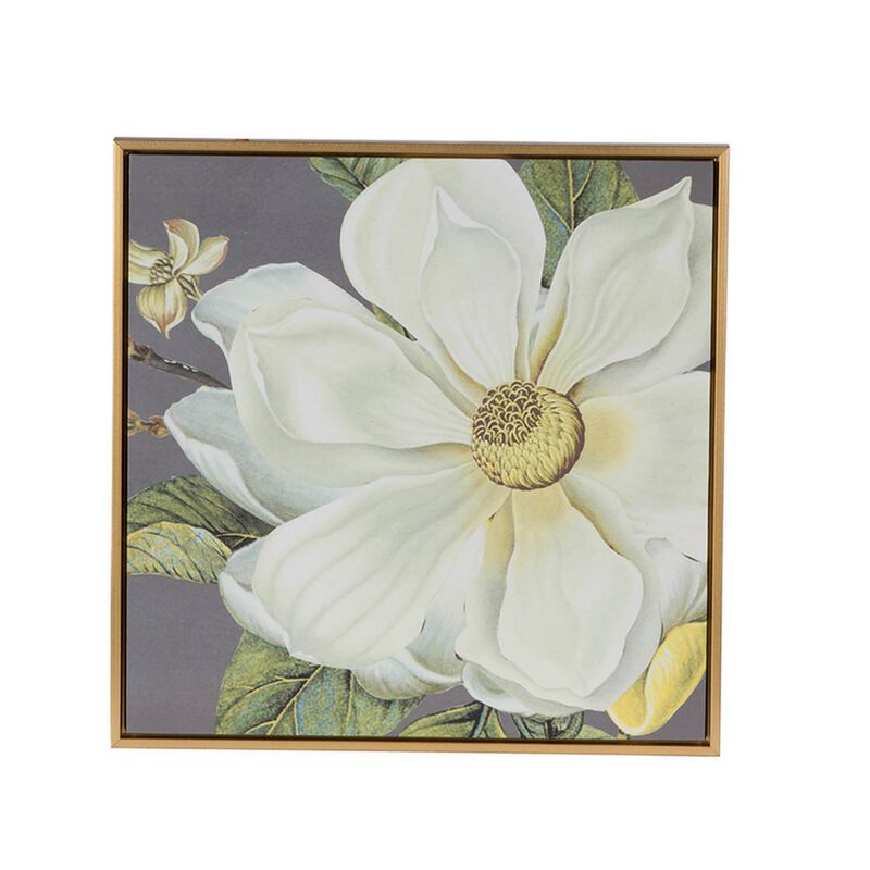 Nia 20 x 20 Flower Wall Art Set of 4, White, Green Microfiber, Pine Wood image number 2