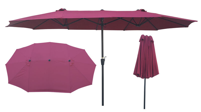 15Ft Double-Sided Outdoor Patio Umbrella with Crank and Wind Vents for Garden, Deck, Backyard Pool Shade image number 5