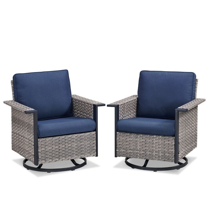 Outdoor Wicker Armchairs Set，2-Piece Swivel Rocker Set