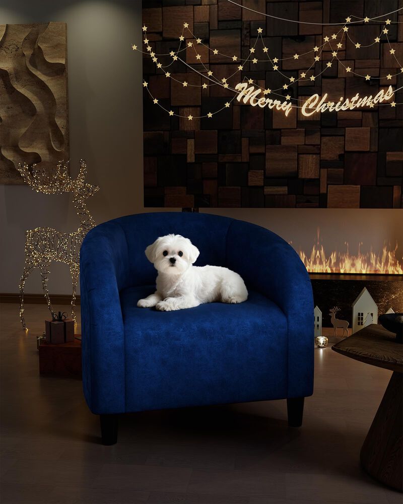 Modern Barrel Accent Chair, Soft Padded Round Armchair in Suede & Boucle Fabric, Ideal for Living Room, Bedroom and Lounge image number 2