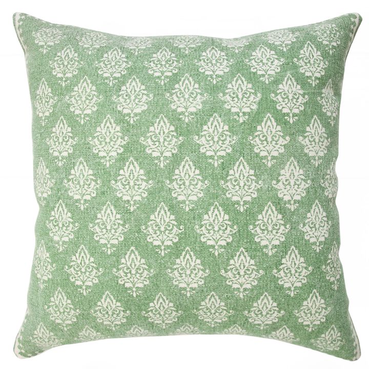 20" Green and White Floral Pattern Square Throw Pillow
