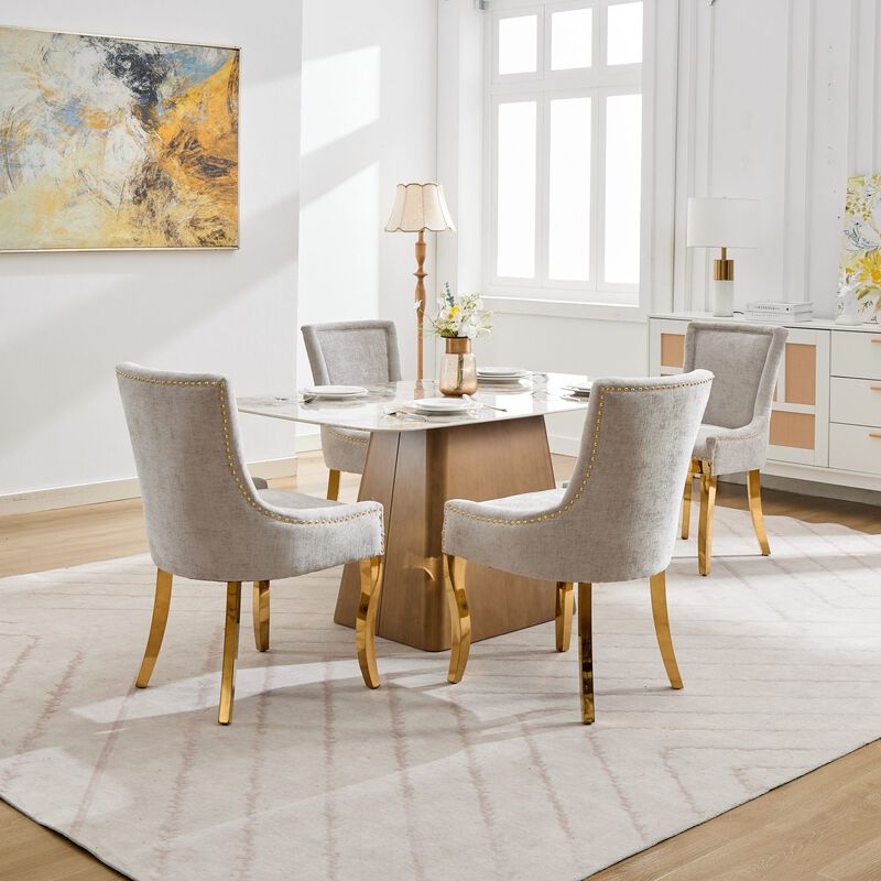 Whisen 2-Piece 24inch Chenille Dining Chairs, Gold Plated Legs One-Piece Upholstered American Design for Kitchen Dining Room image number 3