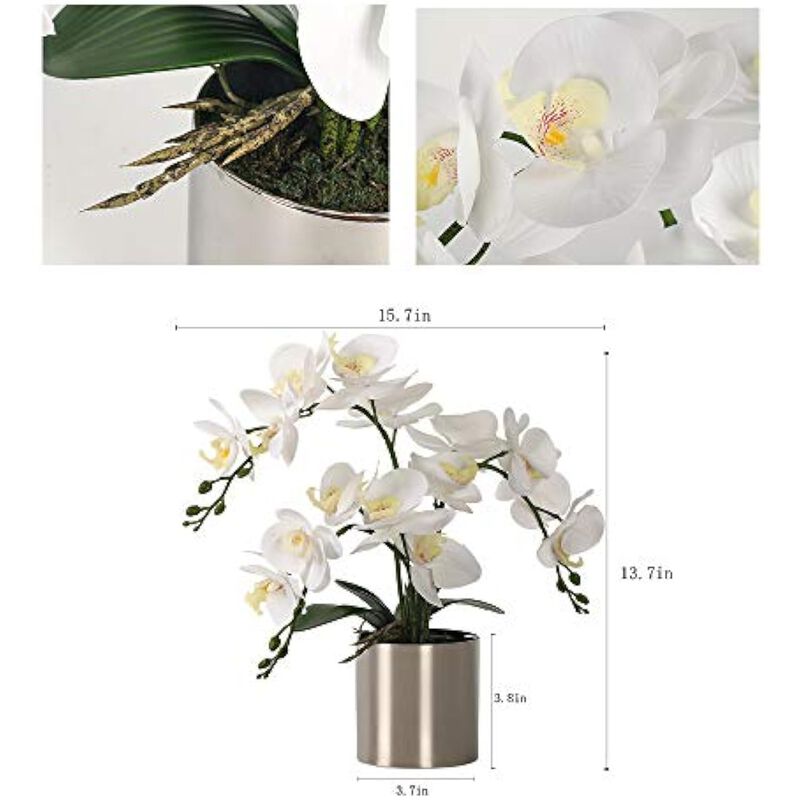Silver Artificial Orchid Flowers Real Touch Vase Filler Potted image number 3