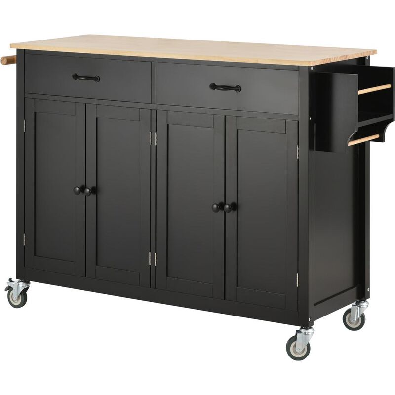 Kitchen Island Cart with Countertop & Locking Wheels Rolling Storage for Food Prep & Organization